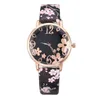 Montres-bracelets 1 pcs femmes montre à quartz cadran floral avec bracelet en cuir PU imprimé M8694261R