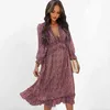 Verão Chiffon Ruffles Beach Boho Vestido Vintage para Mulheres V-Neck Sexy Impresso MIDI Party Maxi Long Vestidos 210508