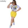 女性2ピースパンツデザイナーショートアウトフィット服漫画プリントトラックスーツ半袖Tシャツバイカーショーツスーツスポーツウェア
