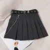 Sexy avec chaîne ceinture jupes plissées femmes taille haute Mini fille douce femmes jupe d'été 210521