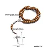 Religie mannelijke lange houten rozenkrans kralen kruis Christus Jezus hanger ketting 10mm hout hangers ketting sieraden voor vrouwen mannen