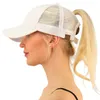 CC Casquette de baseball en maille camouflage pare-soleil d'été pour hommes et femmes crème solaire queue de cheval respirante réglable langue de canard de couleur pure