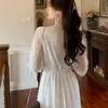 Старинные элегантные белые вязание крючком цветочные вечеринки платье империи bodycon женщины кружева длинные es для vestidos 12333 210508