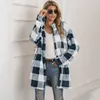 Höst Lång Faux Fur Coat Kvinnor Plaid Jacka Vinterrock Kvinnor Långärmad Fluffig Teddy Jacket Ladies Warm Plush Jacket Kvinna 211018