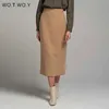 Wotcoy wysokiej talii owinięte spódnice Split Kobiety Elegancka Solidna Spódnica Ołówek Kobiet Slim Fit Zipper Mid-Calf Faldas Mujer Biuro Lady 210629