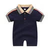 Baby Boys Girls Rompers Summer Short Sleeve Jumpsuits Toddler Cotton Turn-Down Collar Onesies Newborn Striped Romper Babies Clothes