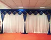 Rideau de fond de toile de fond de silk de glace blanche avec des swags bleu royal et des rideaux à glands d'or pour une fête d'anniversaire de mariage 3mh * 6mw