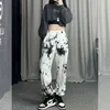 QWEEK Tie Dye Sports Pants for Women Harajuku Goth Pants Baggy Joggers Autumn Loose Trousers Oversize White Jogging Sweatpants 211112