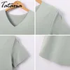 Camiseta de verano para mujer, camiseta sólida de manga corta, Camiseta con cuello en V, Camisetas para mujer, Camisetas informales femeninas, señora TATARIA 210514