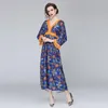 Casual Dresses Womens V Neck Beach B￶hmen Tassels Dress Maxi Boho Tryckt Floral 2022 Runway Slim Blues Blusa Swing Clothes