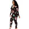 Jumpsuits for Women Christmas Printed Rompers Fashion Långärmad Hollow Out Bandage Bodysuit Pajama sätter Clubwear plus storlek 5xl