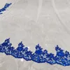 Brudslöjor Royal Blue Lång med kam Singelskikt Vit Elfenben Tulle Tillbehör för Bruds Sequins Lace Edge 3 meter