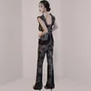 Panie Czarne Koronki Hollow Out Jumpsuits Kobiety Latające Rękaw Seksowny Spaghetti Pasek Kobieta Moda Casual Długi Romper 210520