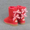 Hot Venda Aus U3280 Curta 2 Bow Mulheres Botas de Neve Zebra Listras Bowknot Mantenha Quente Genuíno De Couro De Couro Botas De Natal Presentes De Aniversário G32