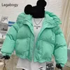 Lagabogy Winter Women 90% White Duck Down Coats Casual Candy Color Warm Bread Jackets Female Hooded Loose Snow Outwear 210923