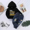 Spring and Autumn 2-piece Baby / Toddler Boy Letter Print Hoodie Jeans Set for Kids 210528