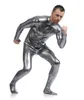 MEN039S Body Anzug Kostüme vorne Langes Reißverschluss silber grau glänzend Lycra Metallic Männer Katzenkostüm Outfit Nein Headhand Halloween2768667