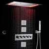 Conjunto de misturador de chuveiro de Chrome polido 50x36 cm LED banheiro termostático Atomizing System com Handheld