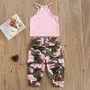 Ensembles de course Enfant Bébé Filles Été Sport Vêtements Ensemble Sans Manches Lettre Imprimé Gilet Haut Avec Ceinture Élastique Pantalon De Camouflage Tenue