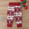 Przyjazdy Zima Chłopcy Zestawy Długie Rękaw Pajaciki Czerwone Patchwork Spodnie Cute Hat Boże Narodzenie Styl 3 sztuk Odzież 210629