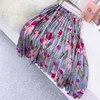 Jupe d'impression florale de fleur en mousseline de soie féminine coréenne plissée élégante pour les femmes d'été Maxi longue taille haute 210428