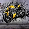 Mural personalizado 3D estereoscópico amarillo motocicleta rota decoración de la pared pintura sala de estar restaurante café fondo po papel tapiz 210722