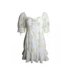 vintage white ruffle lace up beach sexy dress kawaii yellow cherry mini korean casual vestidos women Summer 210521