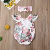 lioraitiin 0-24M pasgeboren baby baby meisje mode zomer romper off shoulder floral gedrukt jumpsuit hoofdband 2pcs set G1221