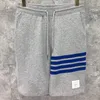 Männer Shorts 2021 Mode Marke Casual Männer Frauen Sommer Baumwolle Sport Hosen Blau Gestreiften Knie Länge