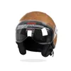 Capacetes de motocicleta retro capacete pu couro 3/4 meio rosto quatro senasons