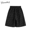 Yitimuceng Vintage Damska Wysoka Talii List Drukuj Szorty Luźne Casual Streetwear Plus Size Black Gray Fashion Lato 210601