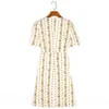 Старинные цветочные принты летнее платье с коротким рукавом V шеи платье из шеи платье для женщин элегантные дамы MIDI платья Sundre 210712