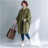 Dames Trench Coats Women's Johnature 2022 Autumn Loose ArmyGreen Long Fashion Turn Down Collar Three Quarter Sleeve Tie onregelmatig