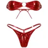 Bikinis Damen-Badebekleidung, trägerlos, Mini-BH, Top, Tanga, G-String, Dessous-Set, sexy Badeanzug, glänzender metallischer Bikini, Strandmode für Damen