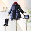 Baby Girl Jacket Winter Long Cotton Padded Toddle Teens Shiny Hooded Down Gauze Child Coat Thick Clothes 3-14Y 211222