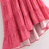 Süße Dot Print Kleid Frauen Rüschen Kurzarm Chic Party es Sommer Boho V-ausschnitt Asymmetrische Robe Femme 210515