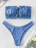 Zaful kvinnor badkläder ribbed slips cutout bandeau baddräkt straplruched sexig brasiliansk kvinnlig bikinis set baddräkt 2021 x0522