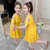 Kızlar Elbiseler Moda Bebek Çocuk Kız Kısa Kollu Kapalı Omuz Katı Renk Prenses Elbise Çocuk Rahat Plaj Elbiseleri 13 Yıl Q0716