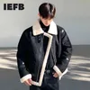 Iefb män höst vinter färgblock patchwork svart bomull vadderade jackor koreanska mode mocka lös tjock päls lamm coat 9y4768 210524