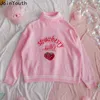 Joinyouth Pull à col roulé Sweet Broderie Fraise PKnitted Pulls Ropa Mujer Porter surdimensionné Loose Jumper Pull Femme 210914