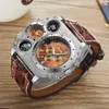 Wristwatches Creative Military Men Quartz Watches Function Big Dial Waterproof Leather Strap Male Clock Compass Thermometer Decora241q