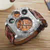 Armbandsur Creative Military Men Quartz Watches Function Big Dial Waterproof Leather Strap Mane Clock Compass Thermometer Decora225Z