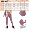 Aiithuug todo o dia conforto alta cintura ioga legging com bolsos laterais altos cintura mulheres corredores yoga calças treino running suor h1221