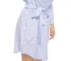 Kobiety Blue Striped Sukienka Off Ramię Pół Rękaw Pas Letni Sexy Party Mini Es Plus Size Vestido Beach 210623
