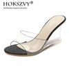 Hokszvy 2021 novas mulheres chinelos de cristal salto alto verão sapatos fivela fivela simples cunha sandálias transparente claro sapatos DSFWRW3R