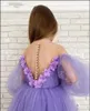 Green Mint Lavender A Line Girls Pageant Dresses Sheer Neck Long Sleeve Floor Length 3D Floral Beads Child Birthday Party Gowns Kids Formal Dress
