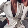 Biały Rękaw Blazer Dress Garnitury Z Pasem V Neck Oblubienica Outfits Wedding Leisure Mini Krótki wieczór Party Nosić tylko jeden kawałek