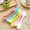 3 in 1 Cucchiaio di plastica Forchetta Set di coltelli Campeggio Escursionismo Utensili da picnic Spork Combo Gadget da viaggio Posate Set da tavola resistente al calore portatile da esterno WLL612