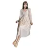 セクシーなドレス女性黄金のシルクベルベット秋冬のファッションvネックスリムビーズ不規則な妖精のドレスFeminina LR995 210531