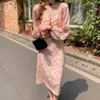 Primavera bolinhas impressão festa vestido mulheres elegante v-pescoço comprido manga longa chiffon bohemia vestidos 210519